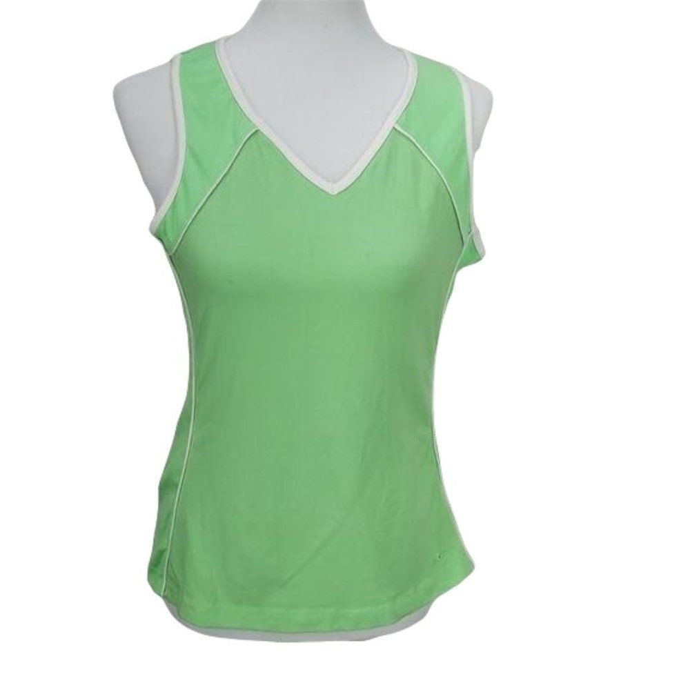 Athletic Solutions Lime Green V-Neck Tank Top with White Piping Size Medium
